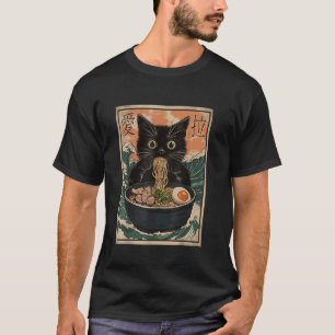 Katze Ramen Japanische Kunst Große Welle Kanagawa  T-Shirt