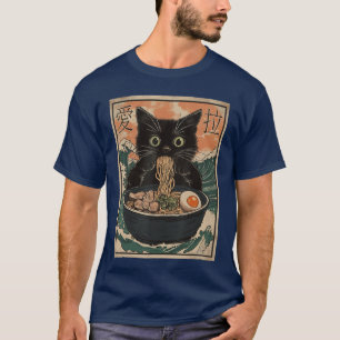 Katze Ramen Japanische Kunst Große Welle Kanagawa  T-Shirt