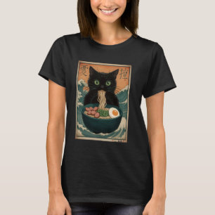 Katze Ramen japanische Kunst Große Welle Kanagawa  T-Shirt