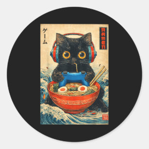 Katze Ramen Japanische Lustige Grafische T-Shirts Runder Aufkleber
