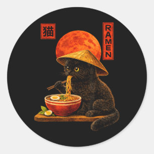 Katze Ramen Kätzchen japanische Kunst lustige Anim Runder Aufkleber