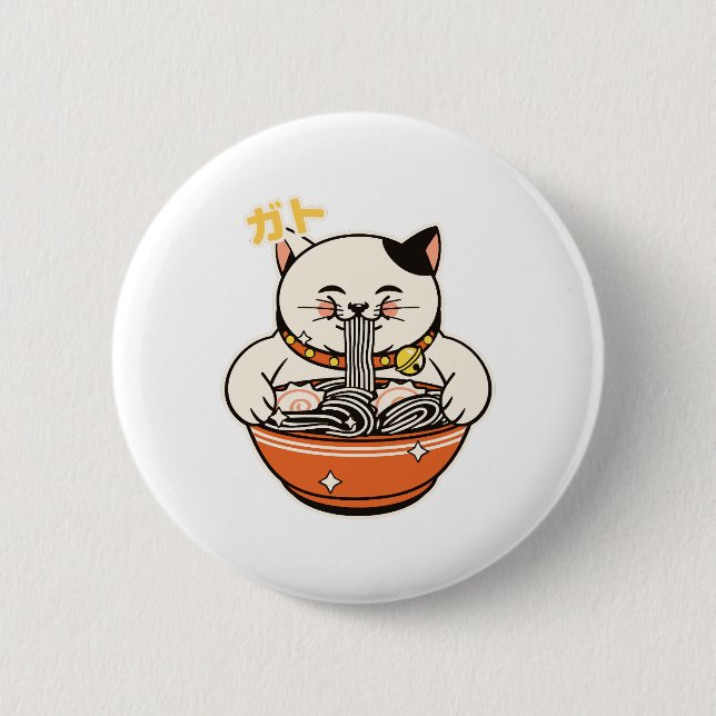 Katze Ramen Kawaii Design Button (Vorderseite)