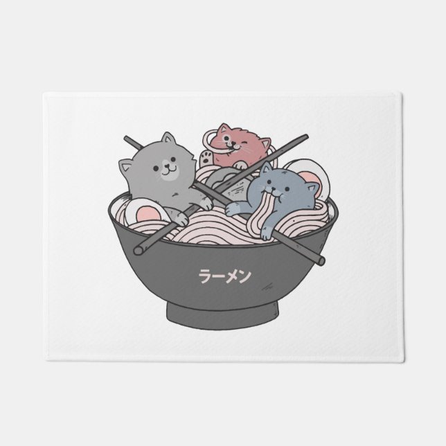 Katze Ramen Kawaii Fußmatte (Vorderseite)