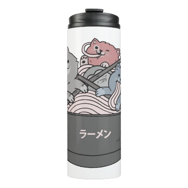 Katze Ramen Kawaii Thermosbecher (Vorderseite)