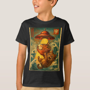 Katze Ramen Ufo Lustig Männer Frauen Teenager Kind T-Shirt
