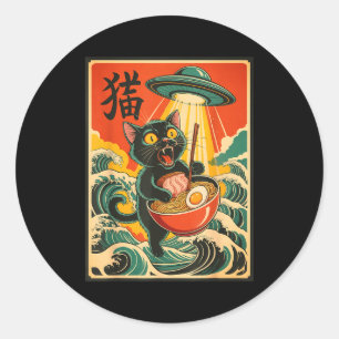 Katze Ramen Ufo Lustiger Japanischer Anime-Shirt M Runder Aufkleber
