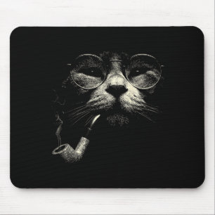 Katze raucht Pfeife Brille vintage Meme Grunge 90e Mousepad