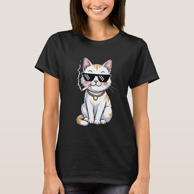 Katze raucht Zigarette Vintage T-Shirt (Vorderseite)