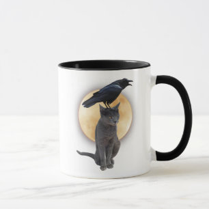 Katze, Raven, Full Moon Halloween-Tasse Tasse