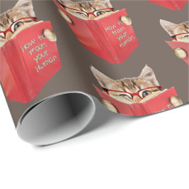 Katze Reading Red Book on Brown Geschenkpapier
