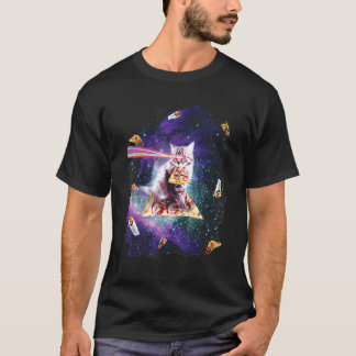 Katze Regenbogen Laser Augen Reit Pizza Astronaut  T-Shirt