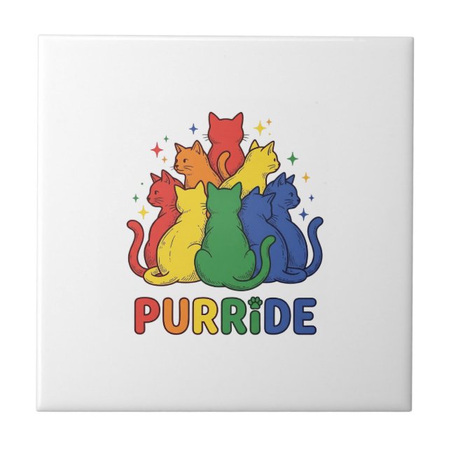 Katze Regenbogen Vintage Vektor Design_1 Fliese (Vorderseite)