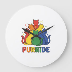 Katze Regenbogen Vintage Vektor Design_1 Große Wanduhr