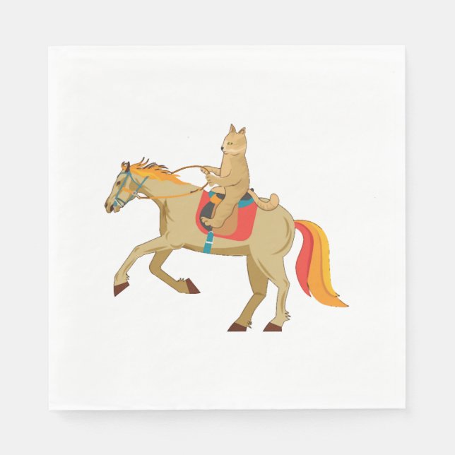 Katze Reiten Ein Pferd Braun Cooles Geschenk Idee Serviette (Vorderseite)