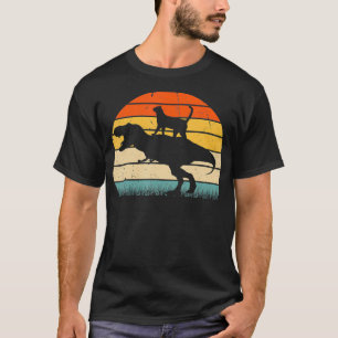 Katze reitet auf Dinosaurier Vintage Retro lustige T-Shirt