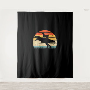 Katze Reitet Auf Dinosaurier Vintage Retro Lustige Wandteppich