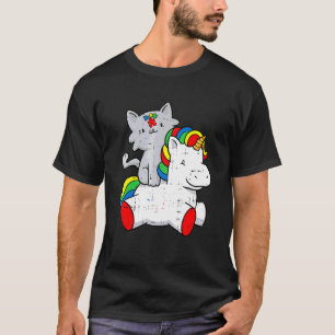 Katze reitet auf Einhorn Autismus-Bewusstsein Süße T-Shirt