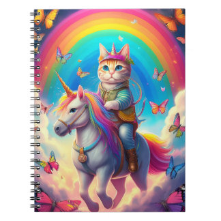Katze reitet auf Einhorn mit Regenbögen und Schmet Notizblock