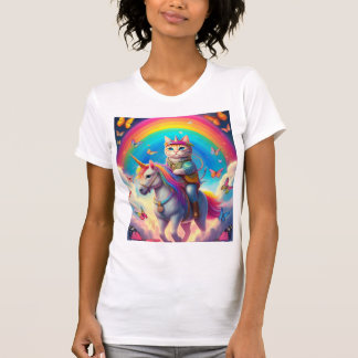 Katze reitet auf Einhorn mit Regenbogen und Schmet T-Shirt