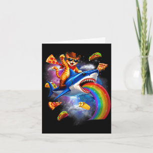 Katze reitet auf Hai Regenbogen Pizza Taco Galaxie Karte