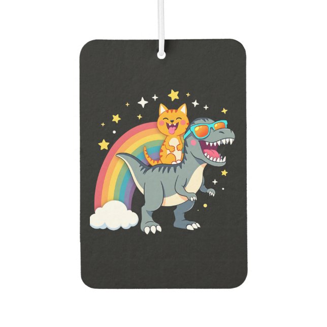 Katze Reitet Dinosaurier T-Rex Kätzchen Regenbogen Autolufterfrischer (Vorderseite)