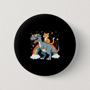 Katze Reitet Dinosaurier T-Rex Kätzchen Regenbogen Button