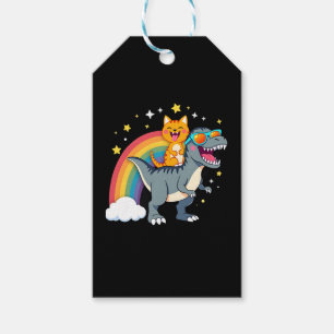 Katze reitet Dinosaurier T-Rex Kätzchen Regenbogen Geschenkanhänger