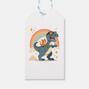 Katze Reitet Dinosaurier T-Rex Kätzchen Regenbogen Geschenkanhänger