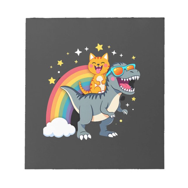 Katze reitet Dinosaurier T-Rex Kätzchen Regenbogen Notizblock (Vorderseite)