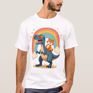 Katze reitet Dinosaurier T-Rex Kätzchen Regenbogen T-Shirt