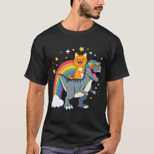 Katze reitet Dinosaurier T-Rex Kätzchen Regenbogen T-Shirt
