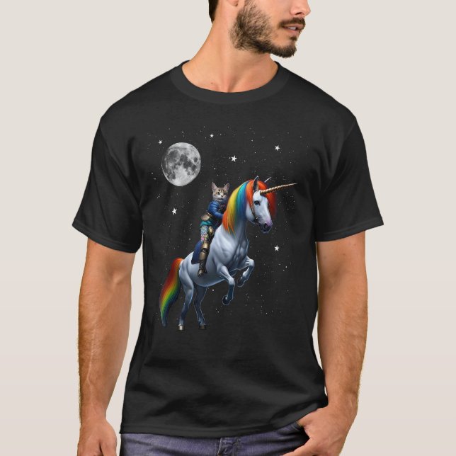 Katze reitet Einhorn T-Shirt (Vorderseite)
