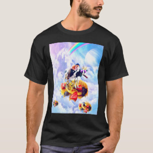 Katze reitet Kuh auf Wolken und Waffeln T-Shirt