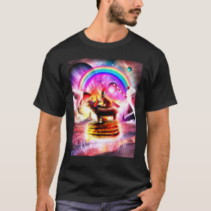 Katze reitet Nilpferd mit Pfannkuchen und Milchsha T-Shirt