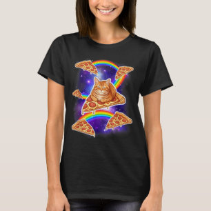 Katze reitet Pizza im Weltraum - Food Lover Pizza  T-Shirt