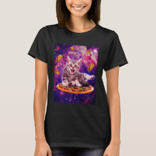 Katze Reitet Pizza in Weltraum Galaxie Taco Kätzch T-Shirt
