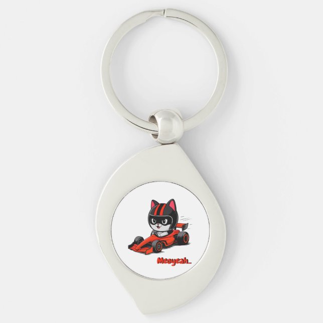 Katze Rennwagen Schlüsselanhänger (Vorderseite)