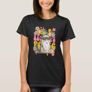 Katze Retro 60er 70er Jahre Vibe Blumen Friedensze T-Shirt