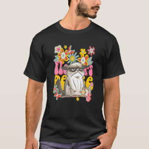 Katze Retro 60er 70er Vibe Blumen Friedenszeichen  T-Shirt