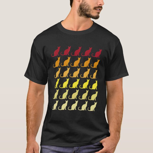 Katze Retro Tiermuster T-Shirt (Vorderseite)