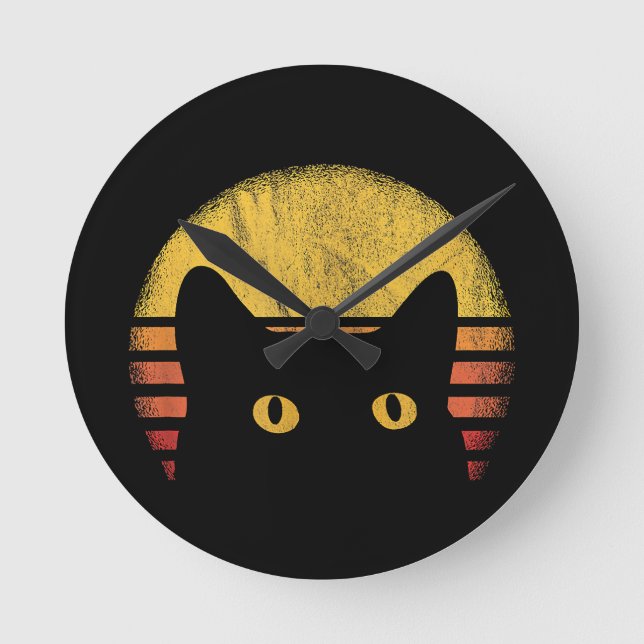 Katze Retro Vintage Runde Wanduhr (Vorderseite)