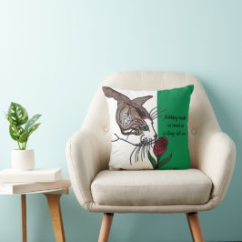 Katze riecht tief Rote Rose Kissen