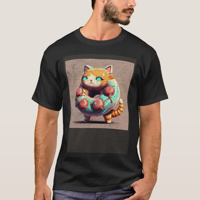 Katze Roboter Donut T-Shirt (Vorderseite)
