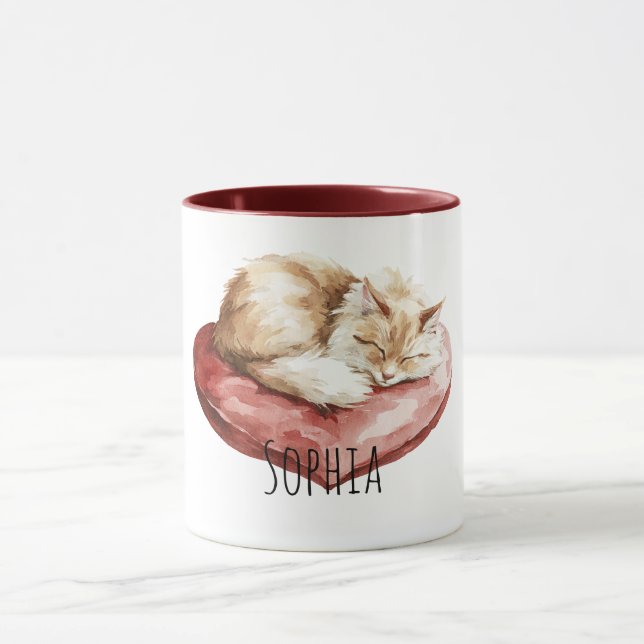 Katze Rot Herz Kissen Tasse (Zentrum)