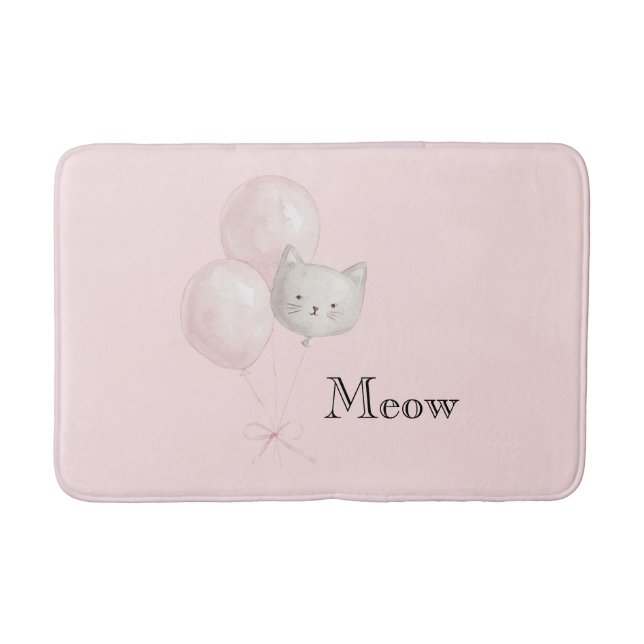 Katze Röten Rosa Luftballons   Badematte (Vorderseite)