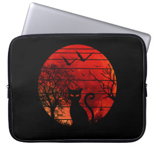KATZE ROTER MOND NACHT SCHWARZE KATZEN LIEBHABER LAPTOPSCHUTZHÜLLE