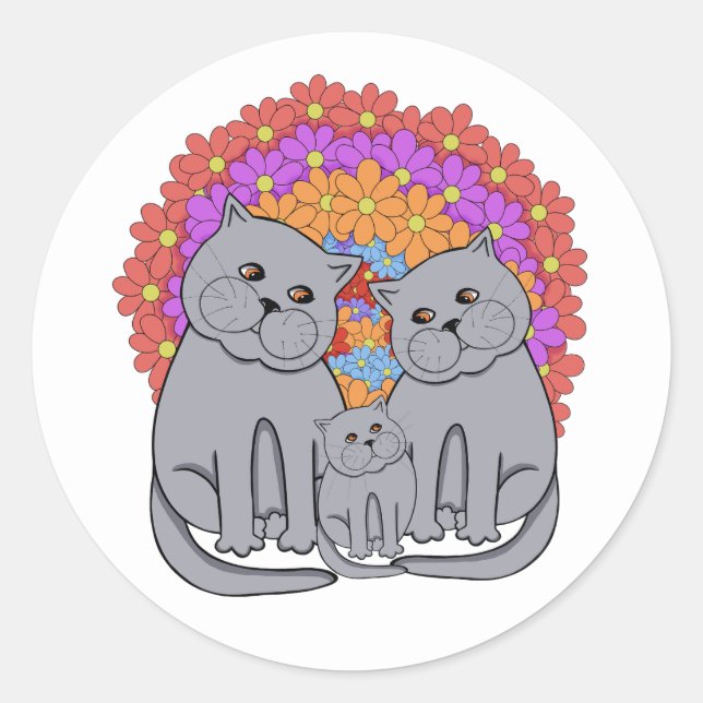 Katze. Runder Aufkleber (Vorderseite)