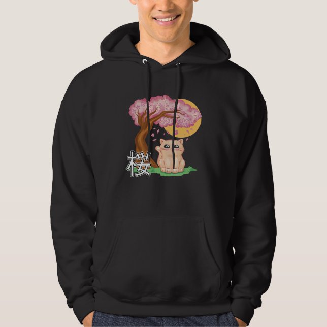 Katze Sakura Japanisch Hoodie (Vorderseite)