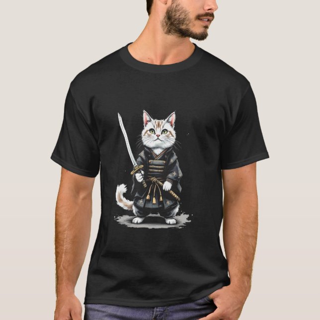 Katze Samurai T-Shirt (Vorderseite)