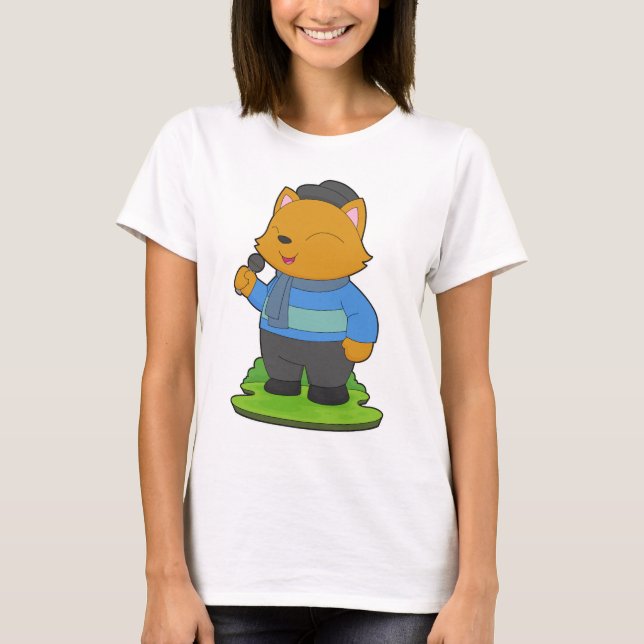 Katze Sänger Mikrofon Singend T-Shirt (Vorderseite)